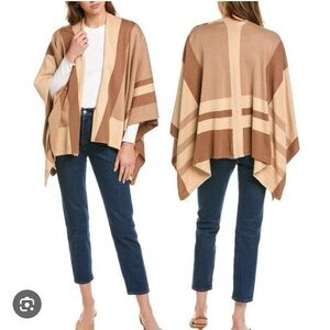 J McLaughlin Angus Poncho Sweater Color Block One Size Latte NWOT